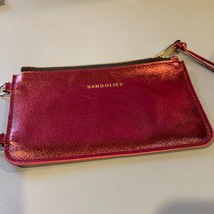 Bandolier metallic red zipper flat pouch